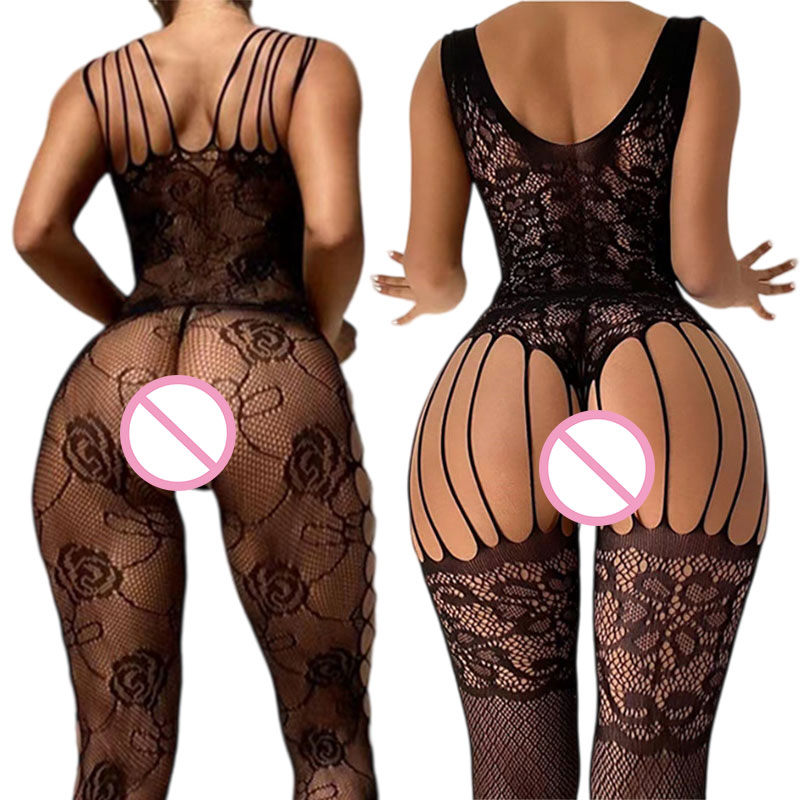 Fishnet Stocking Women - Preto crotchless macio estiramento corpo meias